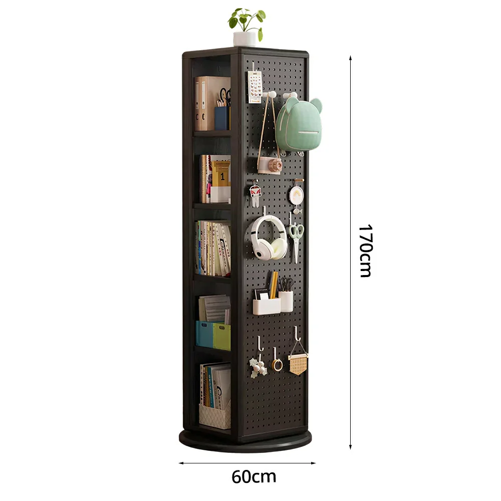 LIVARA Rotating Solid Wood Dressing Mirror & Bookshelf - Three Sixty Swivel Full-Length Mirror with Storage Shelves & Pegboard for Kids Room - Black - Image 5