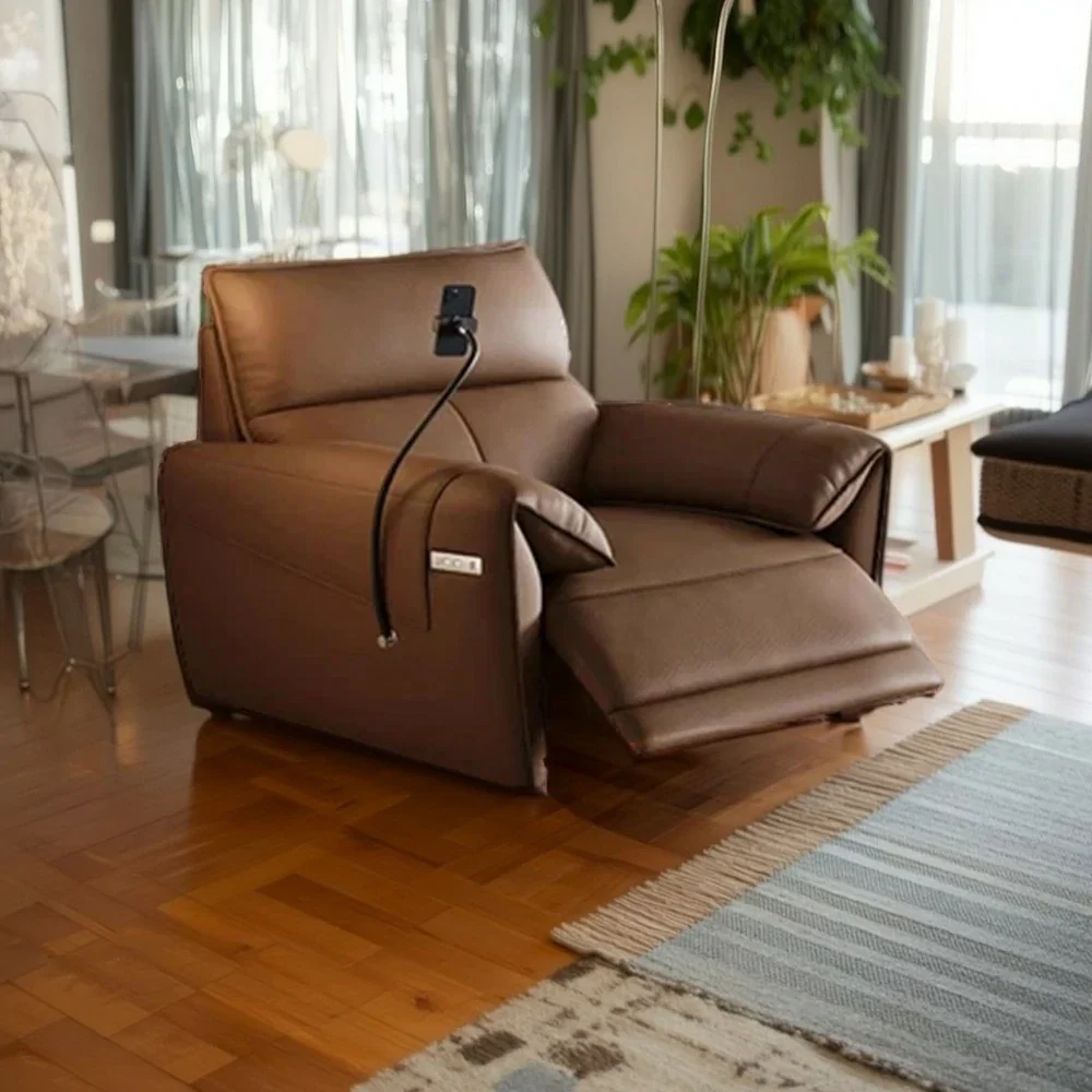 LIVARA 117cm Electric Recliner Armchair Single Seater One-Touch Electric Recline Genuine Leather Comfort Design - Brown - Image 4