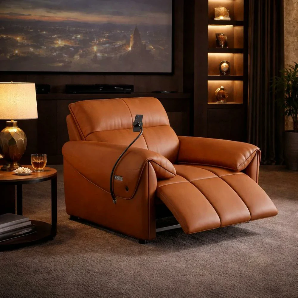 LIVARA 117cm Single Electric Recliner Chair Genuine Leather Zero-Wall Comfort Design for Living Room - Brown - Image 4