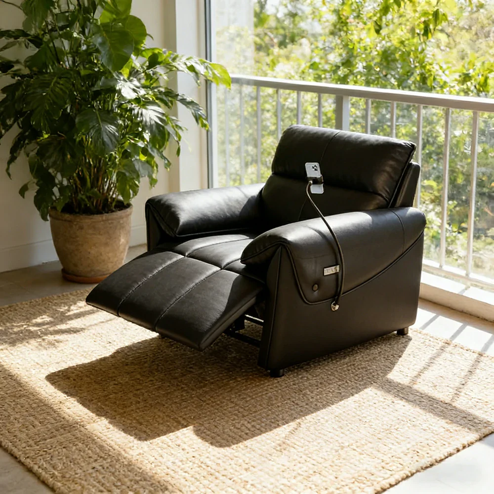 LIVARA 117cm Single Electric Recliner Chair Genuine Leather Zero-Wall Comfort Design for Living Room - Black - Image 4