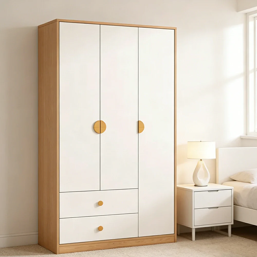 LUXORA 120/140cm Oak Wardrobe Cabinet - Dual Hanging Storage with Solid North American Oak, Child-Friendly Height & Space-Saving Design - White - Image 2