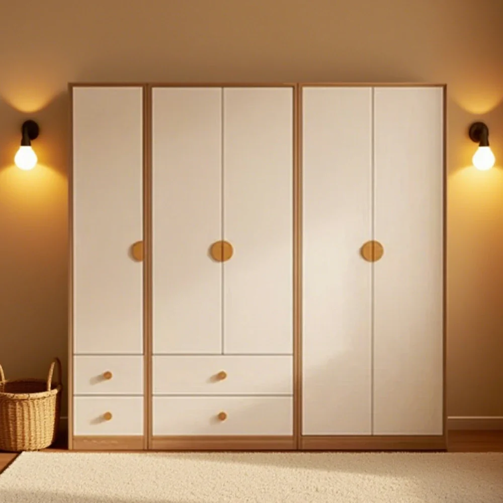 LUXORA 200cm Oak Wardrobe Cabinet - Dual Hanging Storage with Solid North American Oak, Child-Friendly Height & Space-Saving Design - White - Image 2