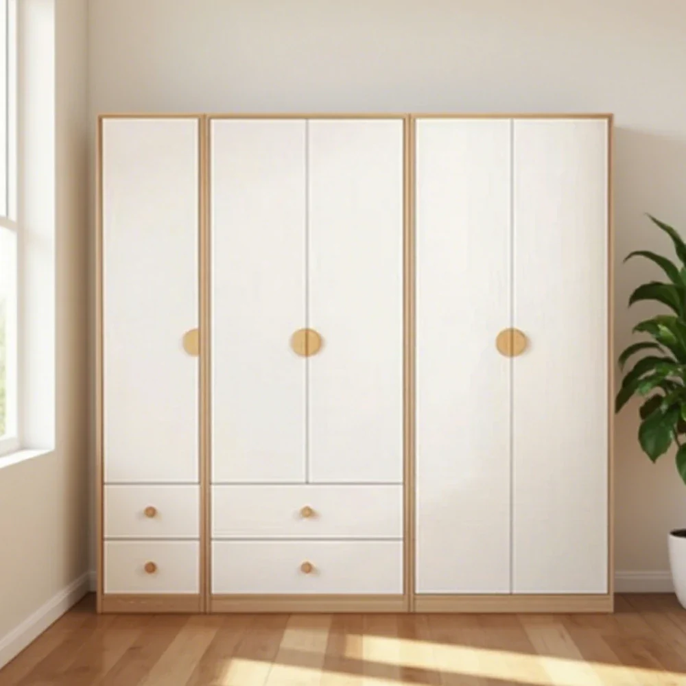 LUXORA 200cm Oak Wardrobe Cabinet - Dual Hanging Storage with Solid North American Oak, Child-Friendly Height & Space-Saving Design - White - Image 4