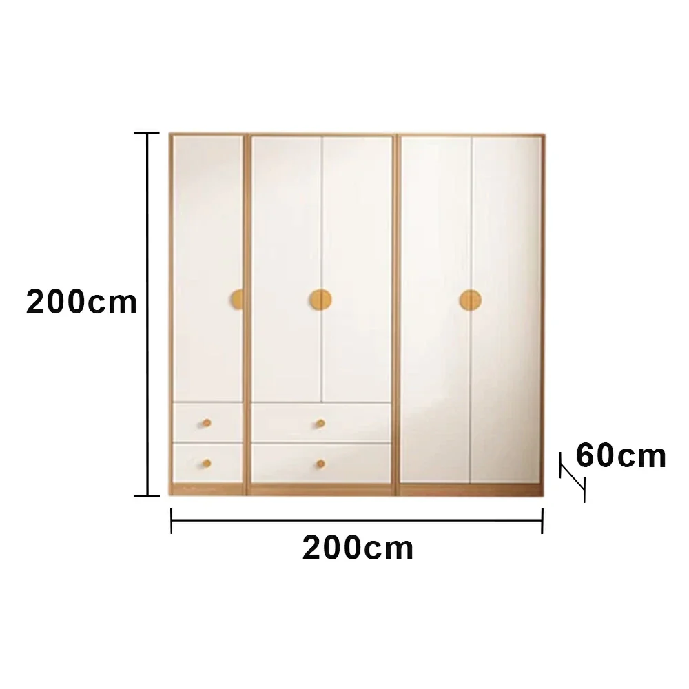 LUXORA 200cm Oak Wardrobe Cabinet - Dual Hanging Storage with Solid North American Oak, Child-Friendly Height & Space-Saving Design - White - Image 5