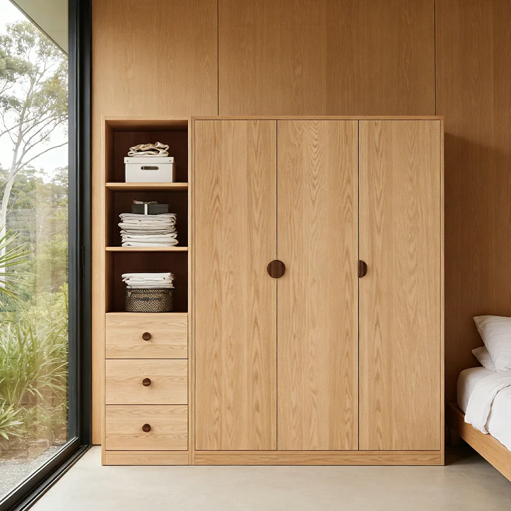 LUXORA 160/180cm Oak Wardrobe Cabinet - Dual Hanging Storage with Solid North American Oak, Child-Friendly Height & Space-Saving Design - Wood - Image 2
