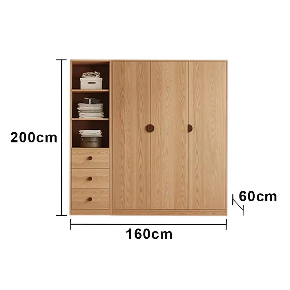 LUXORA 160/180cm Oak Wardrobe Cabinet - Dual Hanging Storage with Solid North American Oak, Child-Friendly Height & Space-Saving Design - Wood - Image 5