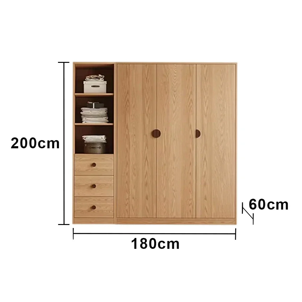 LUXORA 160/180cm Oak Wardrobe Cabinet - Dual Hanging Storage with Solid North American Oak, Child-Friendly Height & Space-Saving Design - Wood - Image 6