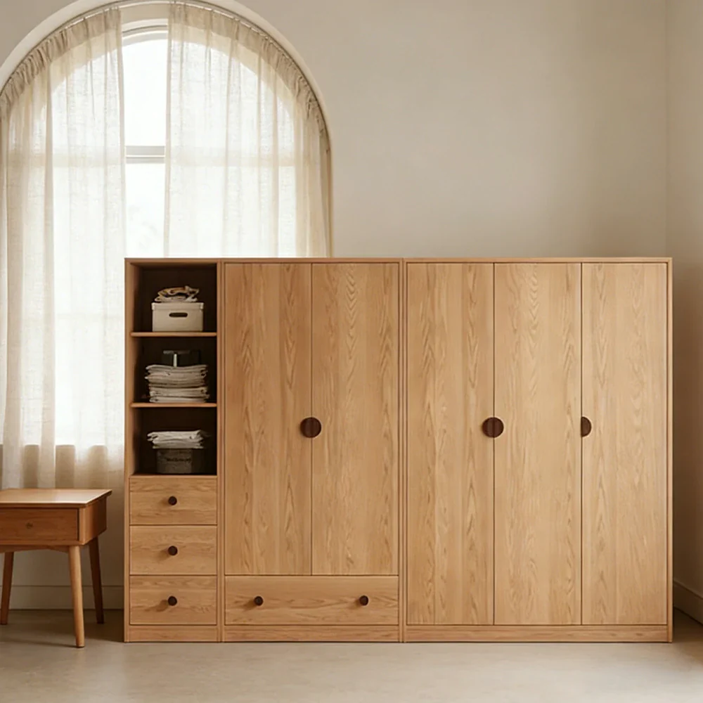LUXORA 220/240cm Oak Wardrobe Cabinet - Dual Hanging Storage with Solid North American Oak, Child-Friendly Height & Space-Saving Design - Wood - Image 2