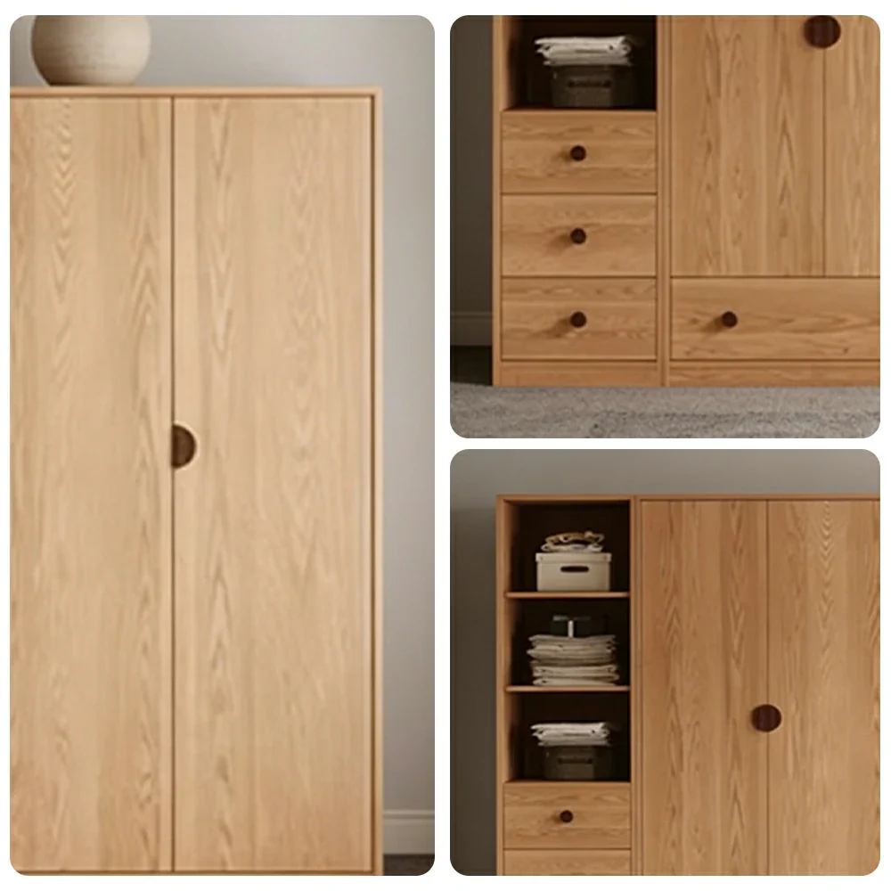 LUXORA 220/240cm Oak Wardrobe Cabinet - Dual Hanging Storage with Solid North American Oak, Child-Friendly Height & Space-Saving Design - Wood - Image 3