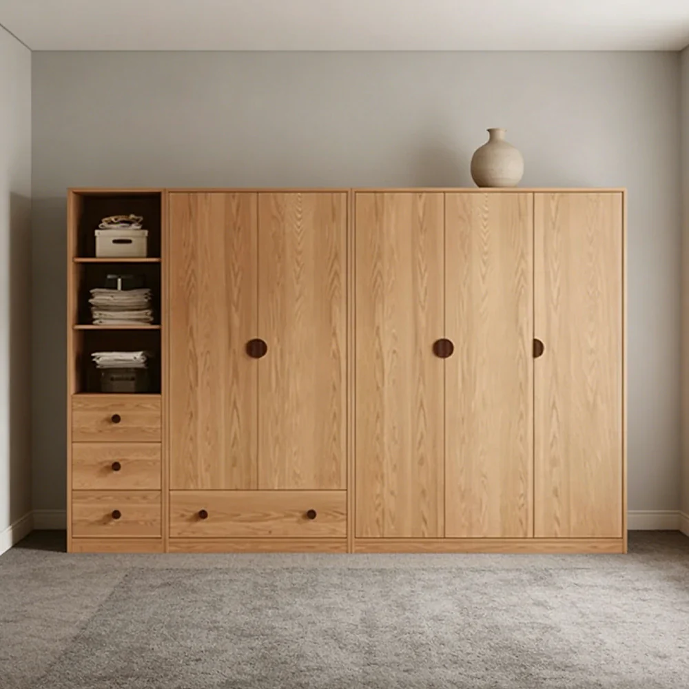 LUXORA 220/240cm Oak Wardrobe Cabinet - Dual Hanging Storage with Solid North American Oak, Child-Friendly Height & Space-Saving Design - Wood - Image 4