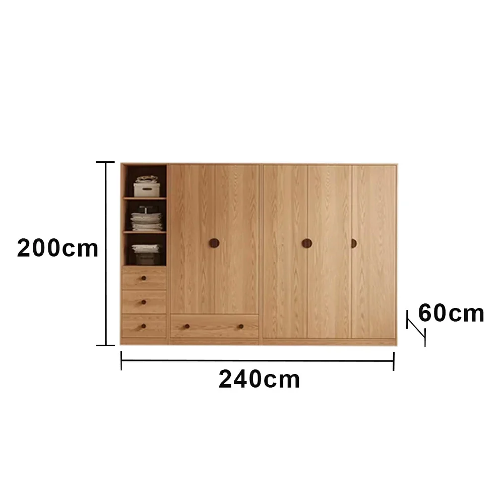 LUXORA 220/240cm Oak Wardrobe Cabinet - Dual Hanging Storage with Solid North American Oak, Child-Friendly Height & Space-Saving Design - Wood - Image 6