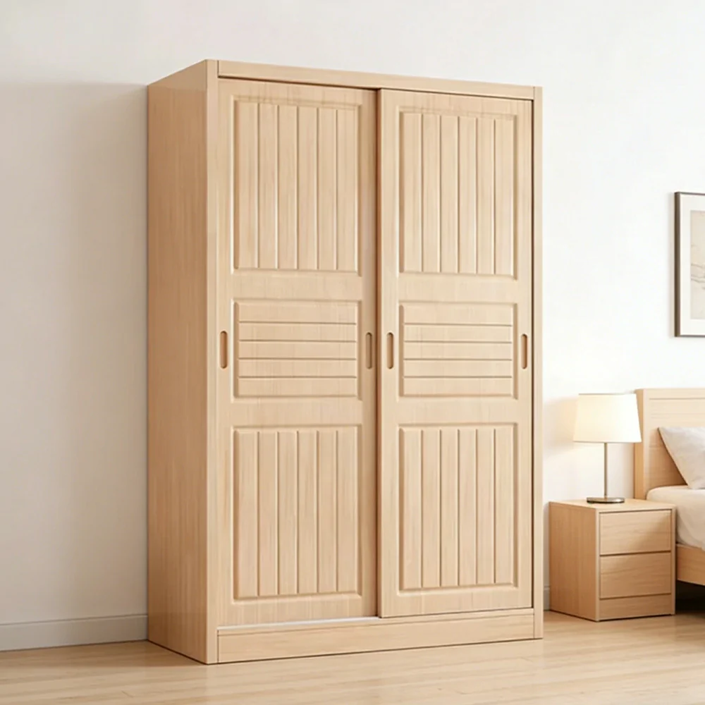 LUXORA 80/100/120cm Sliding Door Wardrobe - Multi-Compartment Hanging Storage with Solid Pine Wood Frame, Heavy-Duty Rail & Space-Saving Design - Image 2
