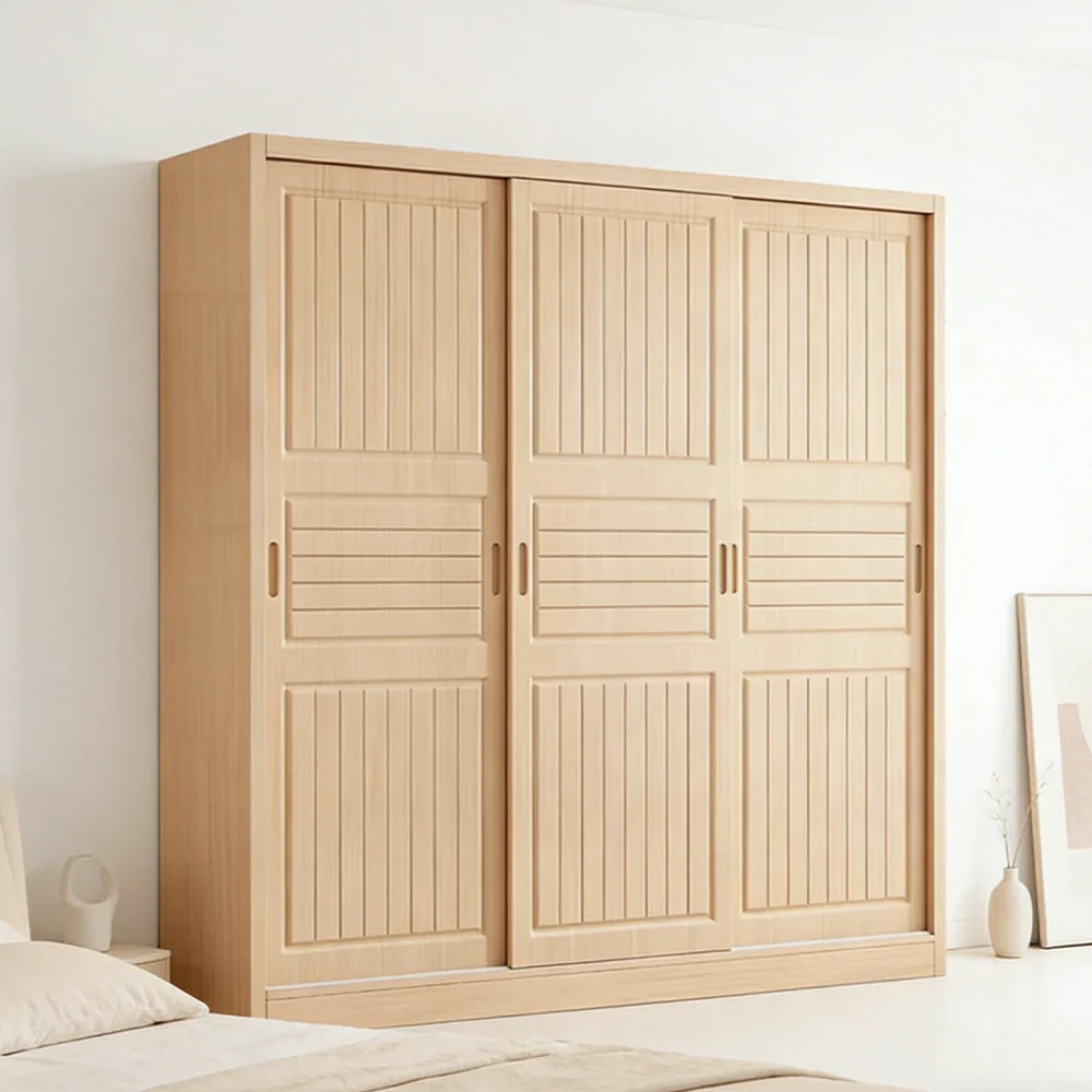 LUXORA 140/160/200cm Sliding Door Wardrobe - Multi-Compartment Hanging Storage with Solid Pine Wood Frame, Heavy-Duty Rail & Space-Saving Design - Image 2