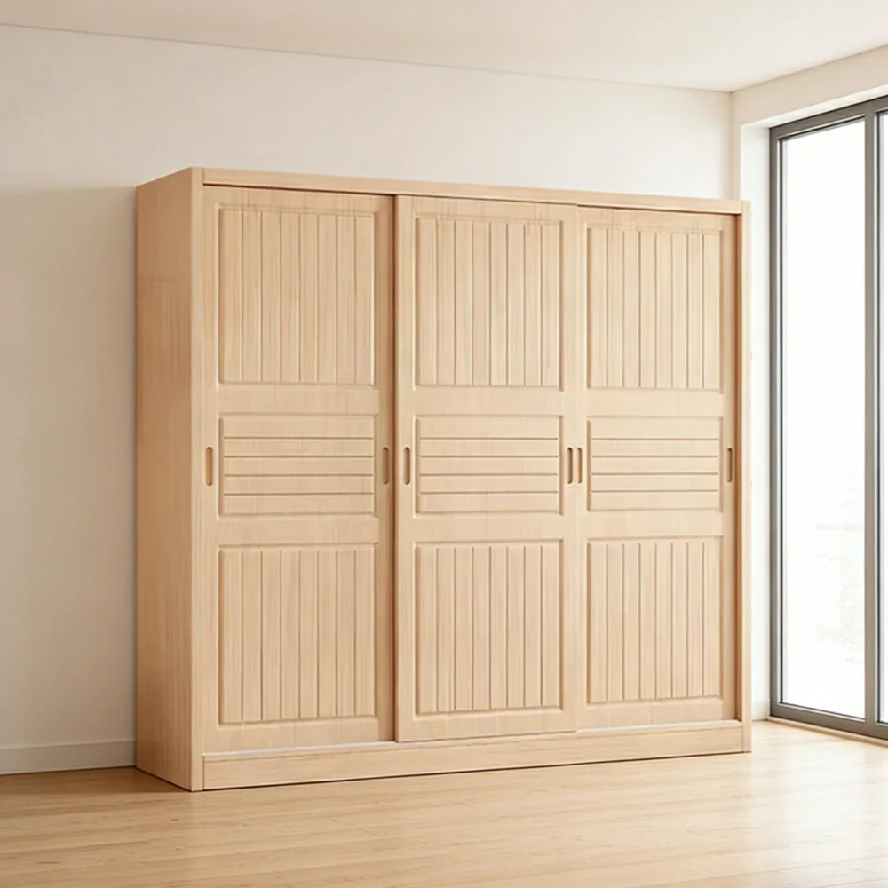 LUXORA 140/160/200cm Sliding Door Wardrobe - Multi-Compartment Hanging Storage with Solid Pine Wood Frame, Heavy-Duty Rail & Space-Saving Design - Image 4