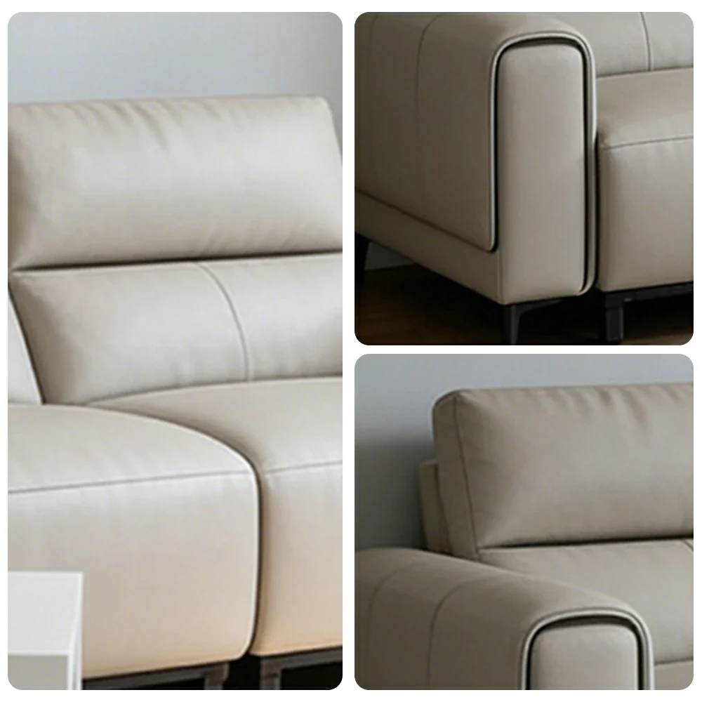 LUXORA 3-Seater Electric Recliner Sofa 230/290cm Wide-Angle Adjustment Top-Grain Leather Dual-Layer Comfort Cushion - Beige - Image 3