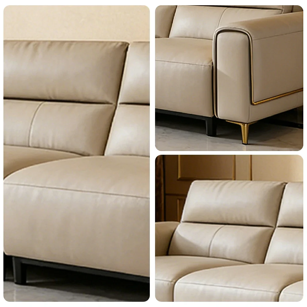 LUXORA 4-Seater Electric Recliner Sofa 310/370cm Wide-Angle Adjustment Top-Grain Leather Dual-Layer Comfort Cushion - Beige - Image 3