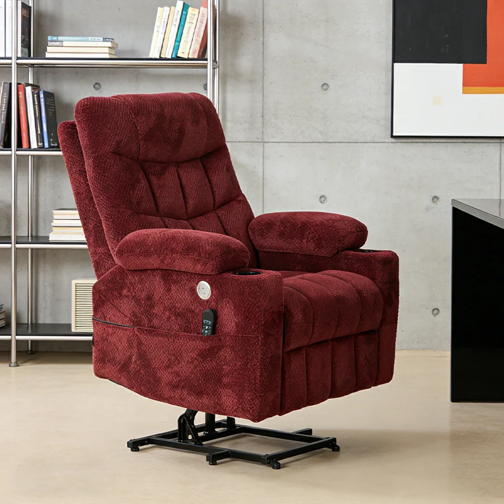 LUXORA Electric Assist Sofa, One-Touch Recline Function, Soft Breathable Upholstery, High-Density Foam, Ergonomic Comfort Design - Wine - Image 2