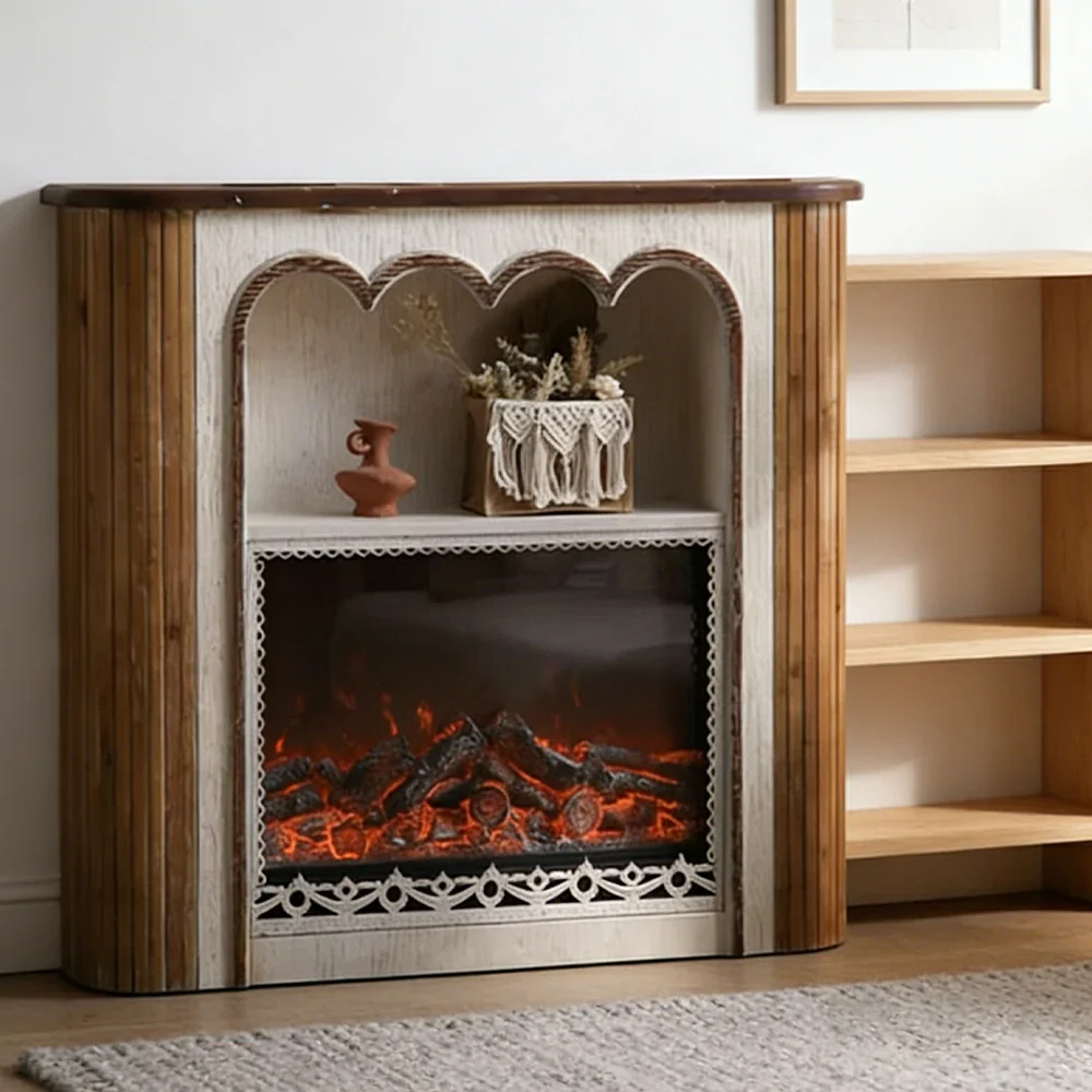 LUXORA Electric Fireplace Mantel Heater Vintage Carved Fireplace Surround Spruce Wood Iron Frame 750W-1500W Heater - Image 2
