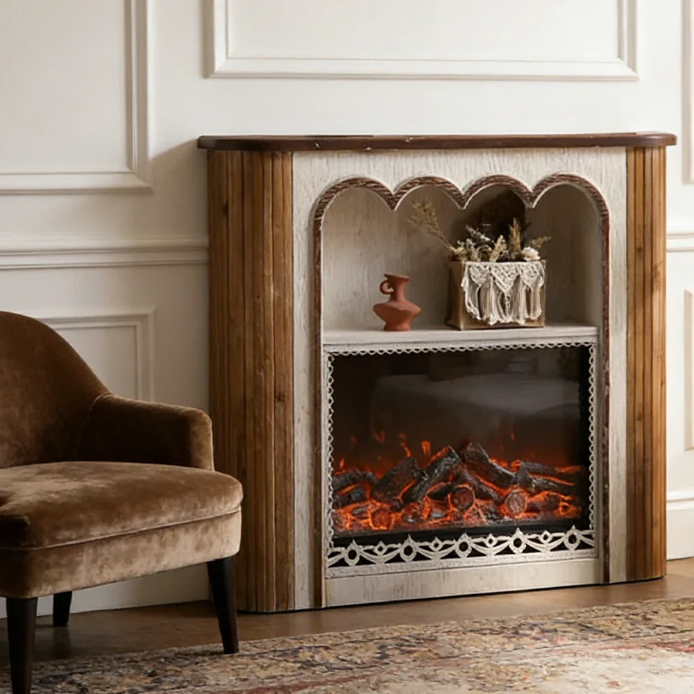 LUXORA Electric Fireplace Mantel Heater Vintage Carved Fireplace Surround Spruce Wood Iron Frame 750W-1500W Heater - Image 4