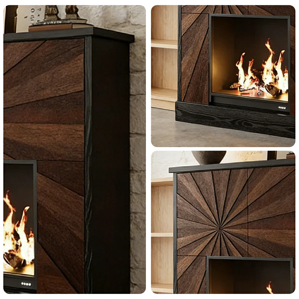 LUXORA Electric Fireplace Storage Cabinet 3D Flame Heater Tempered Glass Wood Grain Console with Storage - Image 3