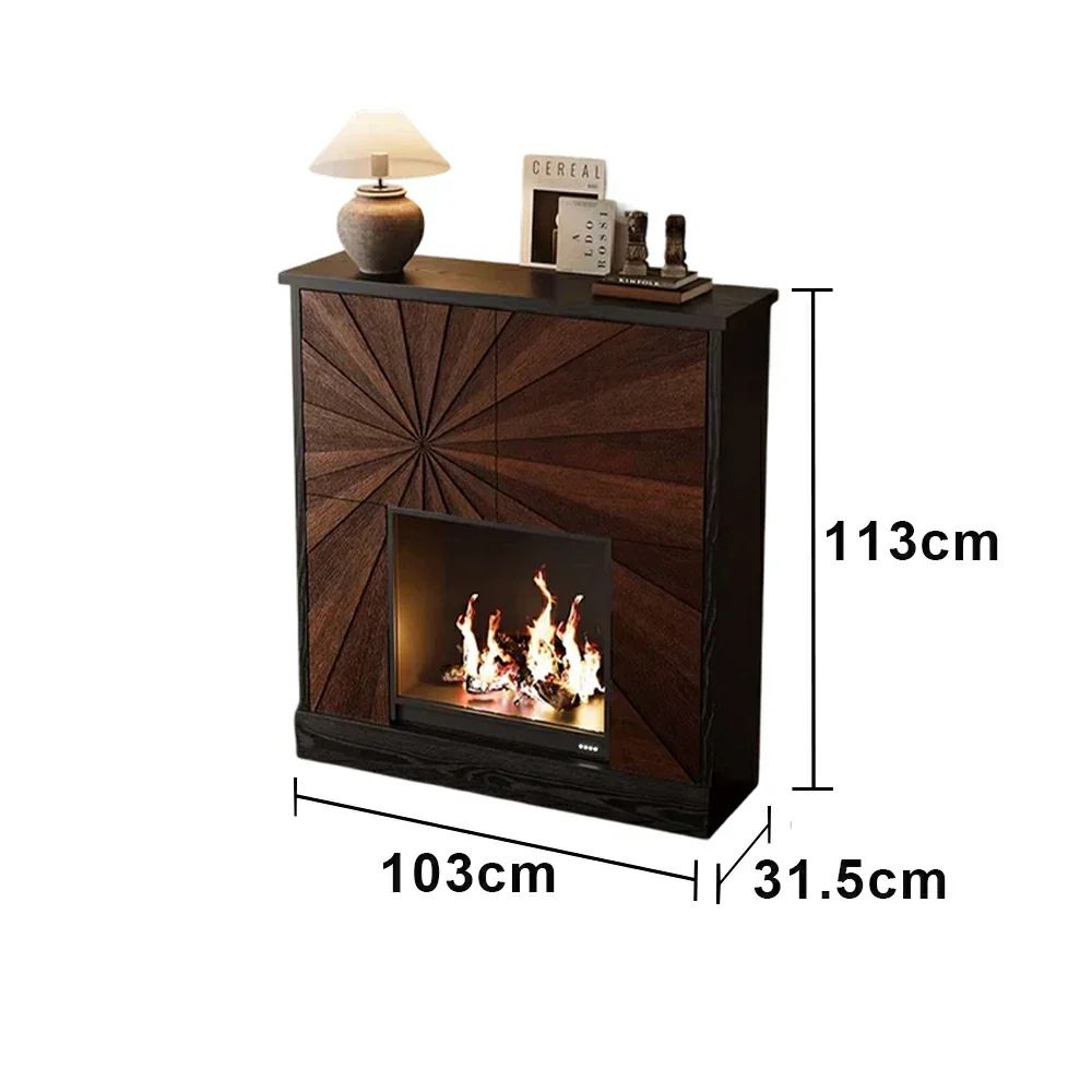 LUXORA Electric Fireplace Storage Cabinet 3D Flame Heater Tempered Glass Wood Grain Console with Storage - Image 5