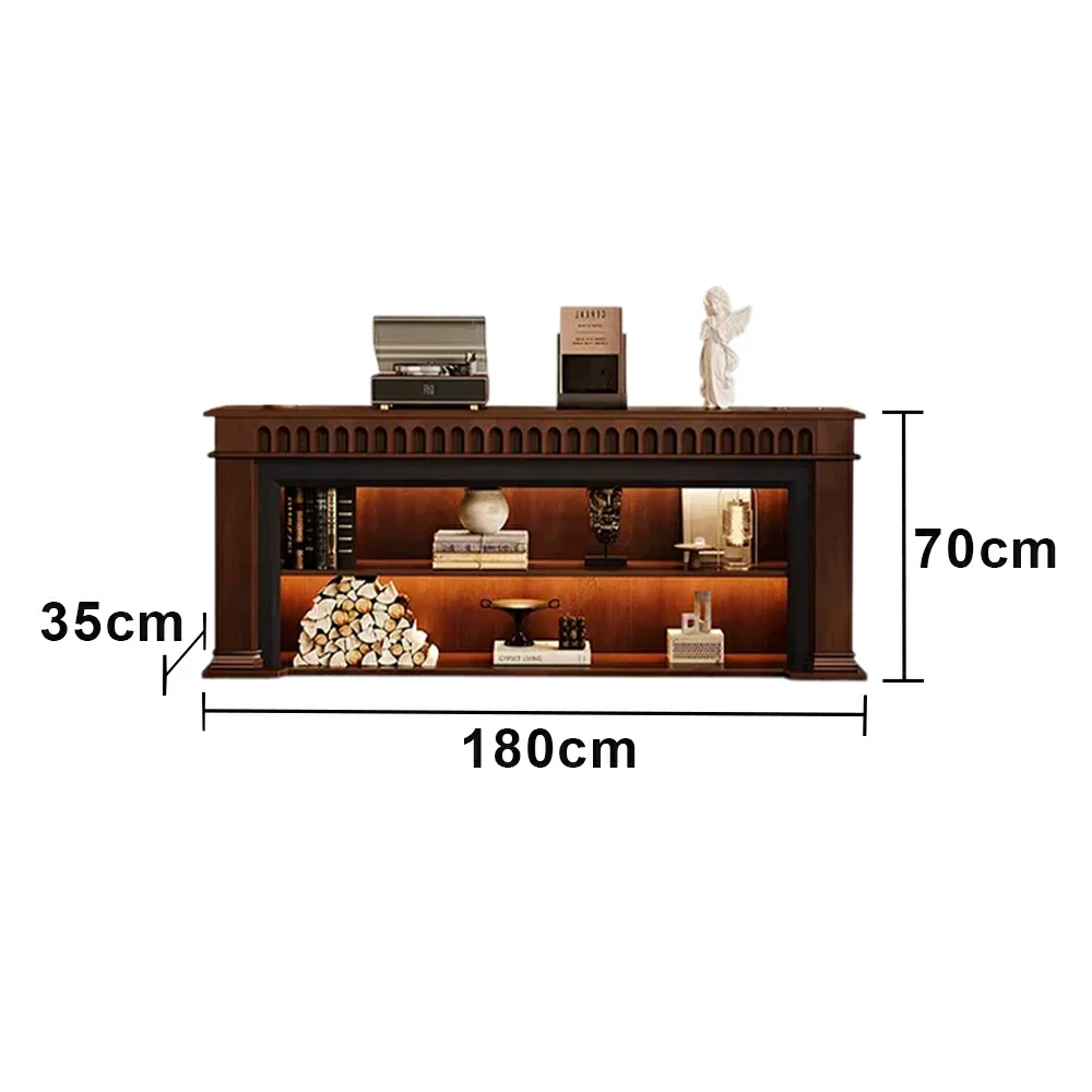 LUXORA 150/180/200cm Fireplace TV Stand Console Table Solid Wood Storage Cabinet Open Shelf Mantel Entertainment Unit - Image 6