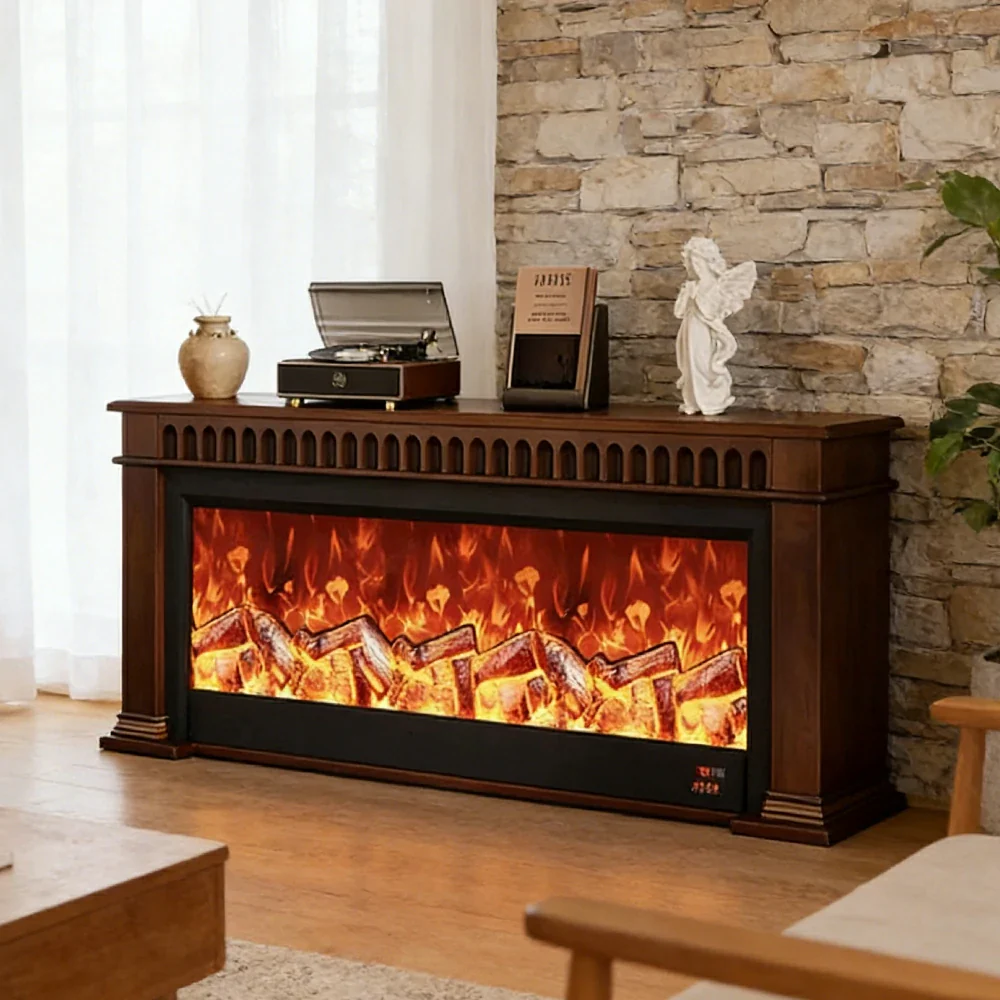 LUXORA 150/180/200cm Electric Fireplace TV Stand Console Solid Wood Frame LED Resin Flame Decorative Mantel Cabinet - Image 2