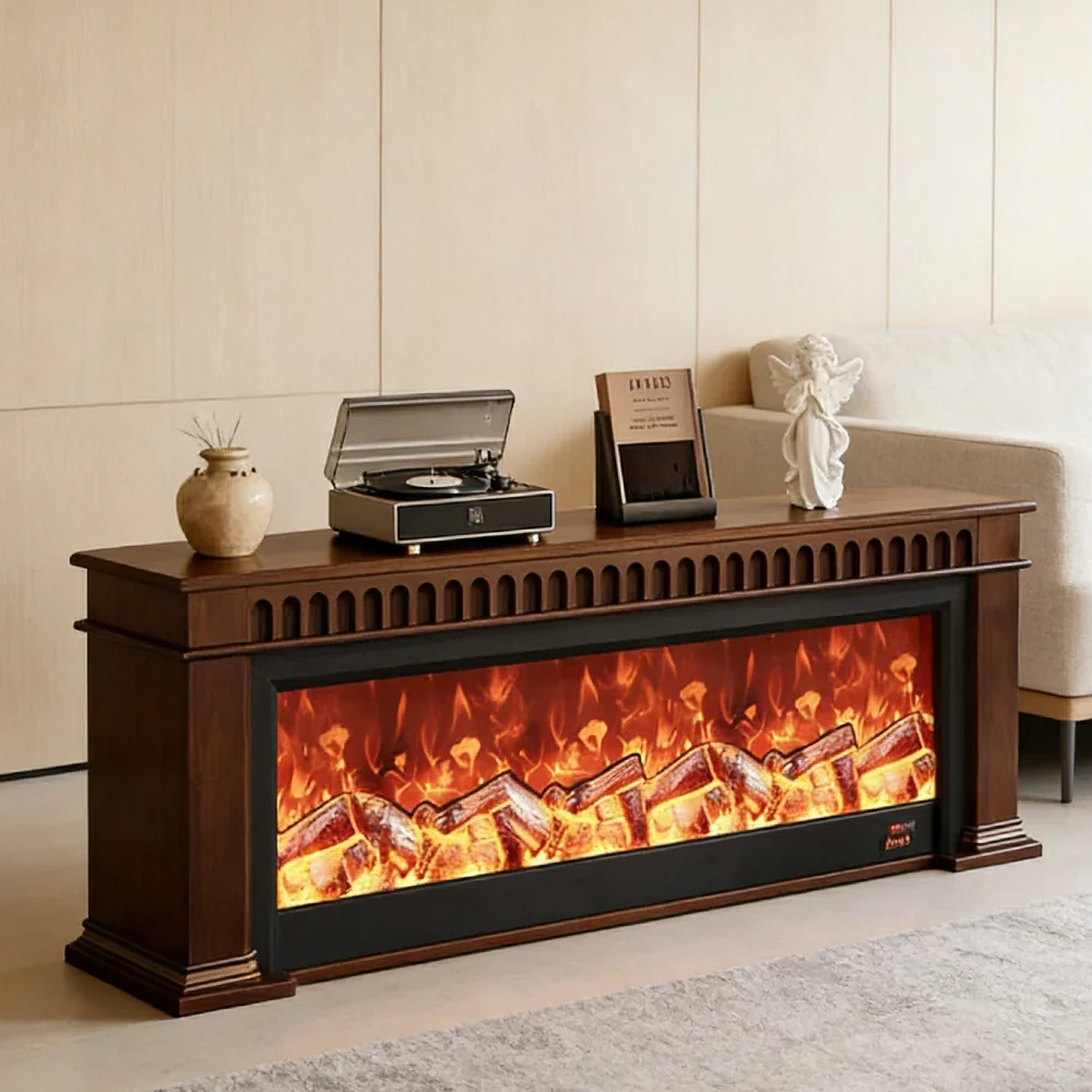 LUXORA 150/180/200cm Electric Fireplace TV Stand Console Solid Wood Frame LED Resin Flame Decorative Mantel Cabinet - Image 4
