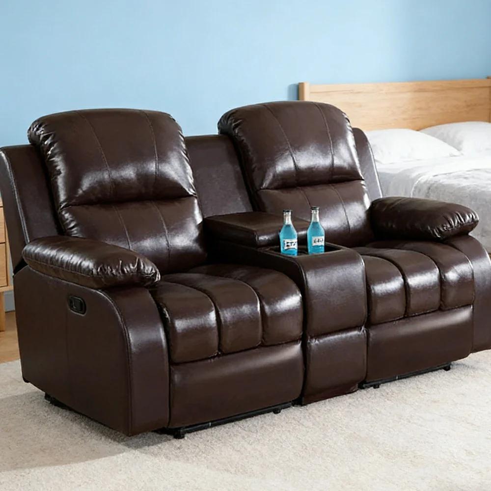 LUXORA 1.9/2.3m Double Electric Home Theatre Recliner Sofa with Centre Console Top-Grain Leather One-Touch Adjustable Backrest & Footrest - Black - Image 4