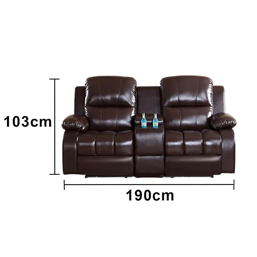 LUXORA 1.9/2.3m Double Electric Home Theatre Recliner Sofa with Centre Console Top-Grain Leather One-Touch Adjustable Backrest & Footrest - Black - Image 5