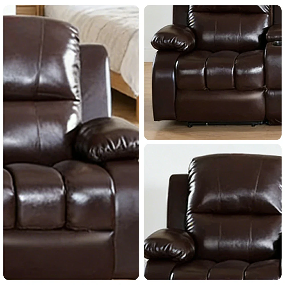 LUXORA 2.8/3.4m Triple Electric Home Theatre Recliner Sofa with Dual Centre Consoles Top-Grain Leather One-Touch Adjustable Backrest & Footrest - Black - Image 3