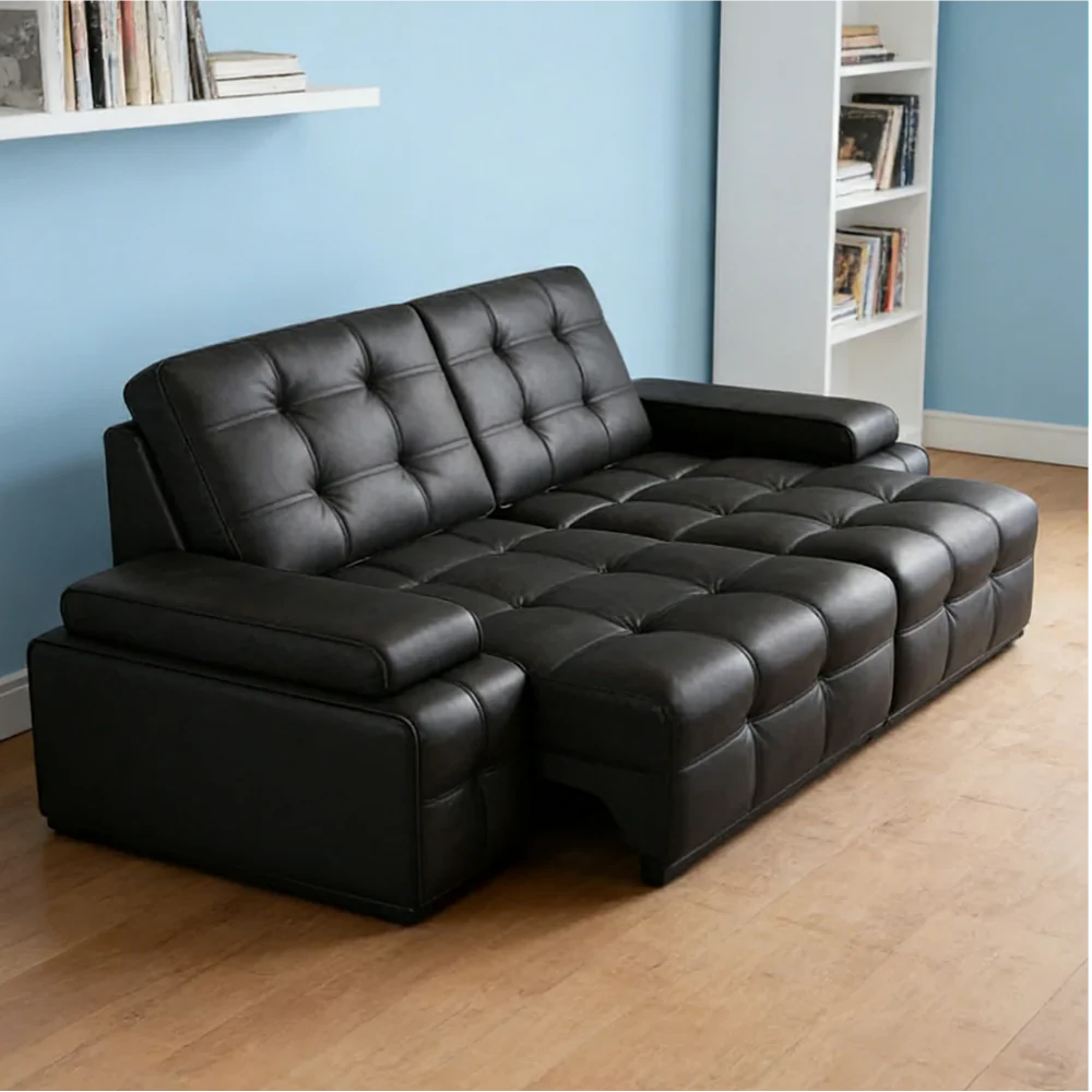 LUXORA 2.05/2.65m Double Electric Recliner Sofa Zero-Wall Design Multi-Mode Adjustable Backrest Ergonomic Comfort Top-Grain Leather - Black - Image 2