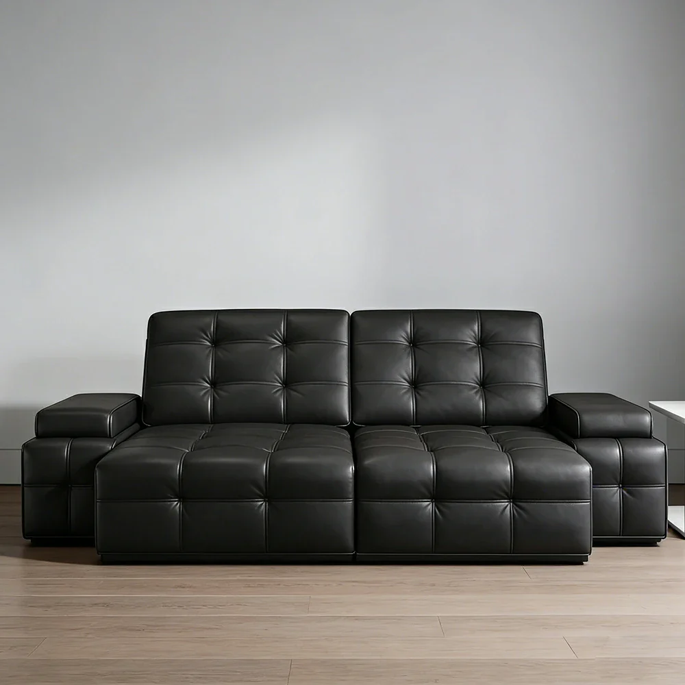 LUXORA 2.05/2.65m Double Electric Recliner Sofa Zero-Wall Design Multi-Mode Adjustable Backrest Ergonomic Comfort Top-Grain Leather - Black - Image 4