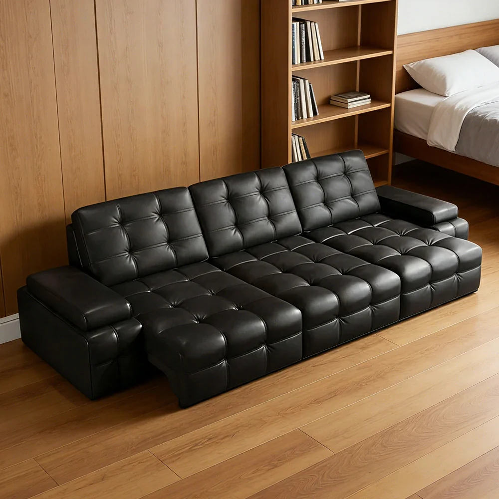 LUXORA 2.7/3.6m Triple Electric Recliner Sofa Zero-Wall Design Multi-Mode Adjustable Backrest Ergonomic Comfort Top-Grain Leather - Black - Image 2