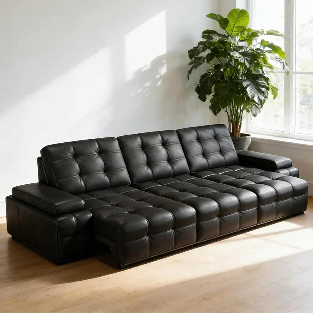 LUXORA 2.7/3.6m Triple Electric Recliner Sofa Zero-Wall Design Multi-Mode Adjustable Backrest Ergonomic Comfort Top-Grain Leather - Black - Image 3