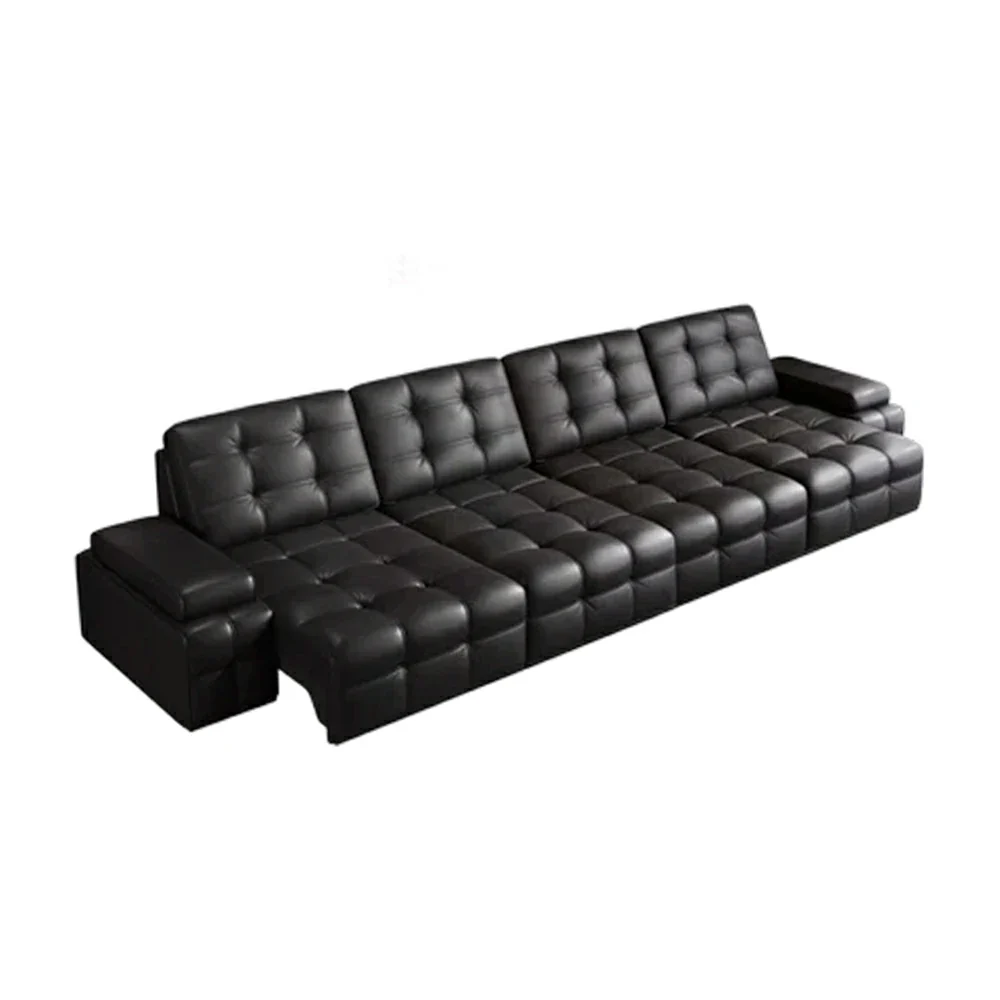 LUXORA 3.35/4.55m Quad Electric Recliner Sofa Zero-Wall Design Multi-Mode Adjustable Backrest Ergonomic Comfort Top-Grain Leather - Black