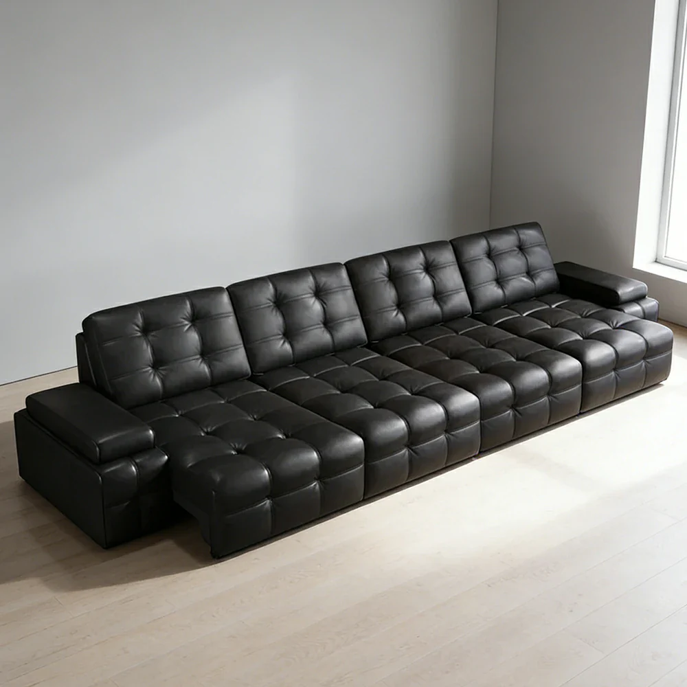 LUXORA 3.35/4.55m Quad Electric Recliner Sofa Zero-Wall Design Multi-Mode Adjustable Backrest Ergonomic Comfort Top-Grain Leather - Black - Image 2