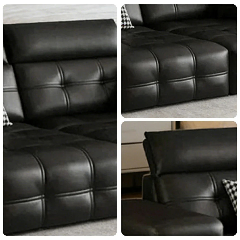 LUXORA 205/265cm 2-Seater Dual Electric Recliner Sofa Zero-Wall Design Multi-Mode Adjustable Backrest Ergonomic Comfort Top-Grain Leather - Black - Image 3