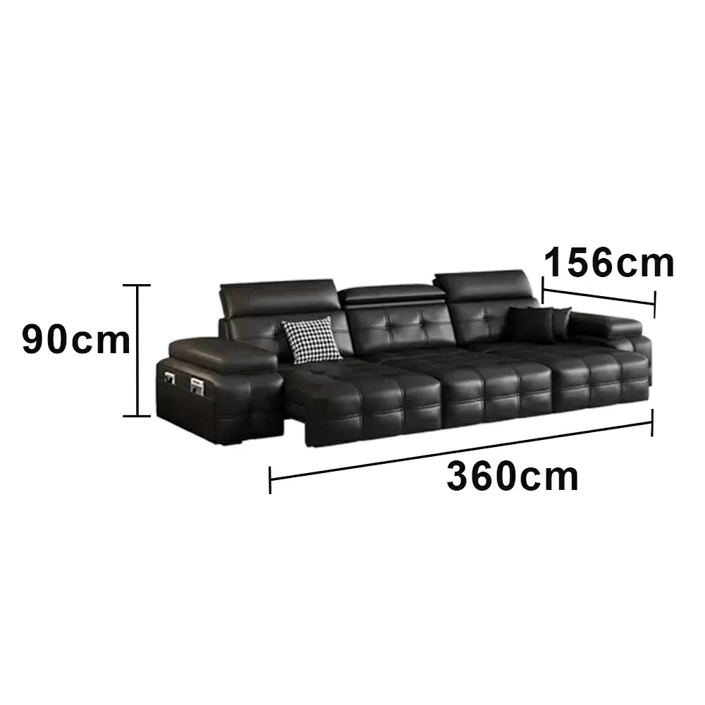 LUXORA 270/360cm 3-Seater Triple Electric Recliner Sofa Zero-Wall Design Multi-Mode Adjustable Backrest Ergonomic Comfort Top-Grain Leather - Black - Image 6