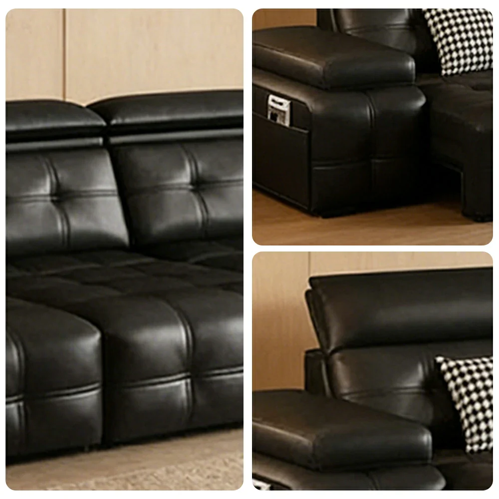 LUXORA 335/455cm 4-Seater Quad Electric Recliner Sofa Zero-Wall Design Multi-Mode Adjustable Backrest Ergonomic Comfort Top-Grain Leather - Black - Image 3