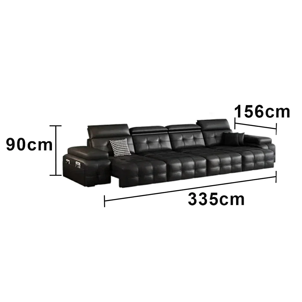 LUXORA 335/455cm 4-Seater Quad Electric Recliner Sofa Zero-Wall Design Multi-Mode Adjustable Backrest Ergonomic Comfort Top-Grain Leather - Black - Image 5