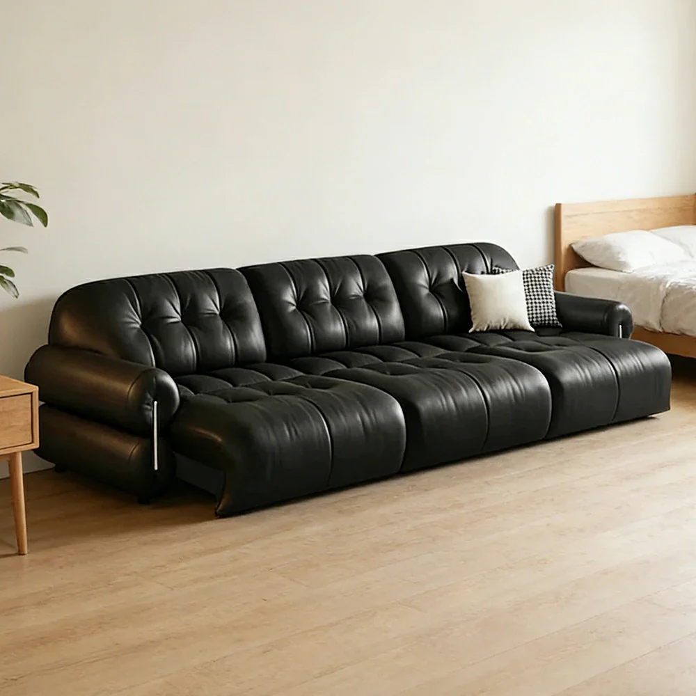 LUXORA 255/345cm 3-Seater Triple Electric Recliner Sofa Zero-Wall Design Multi-Mode Adjustable Backrest Ergonomic Comfort Top-Grain Leather - Black - Image 2