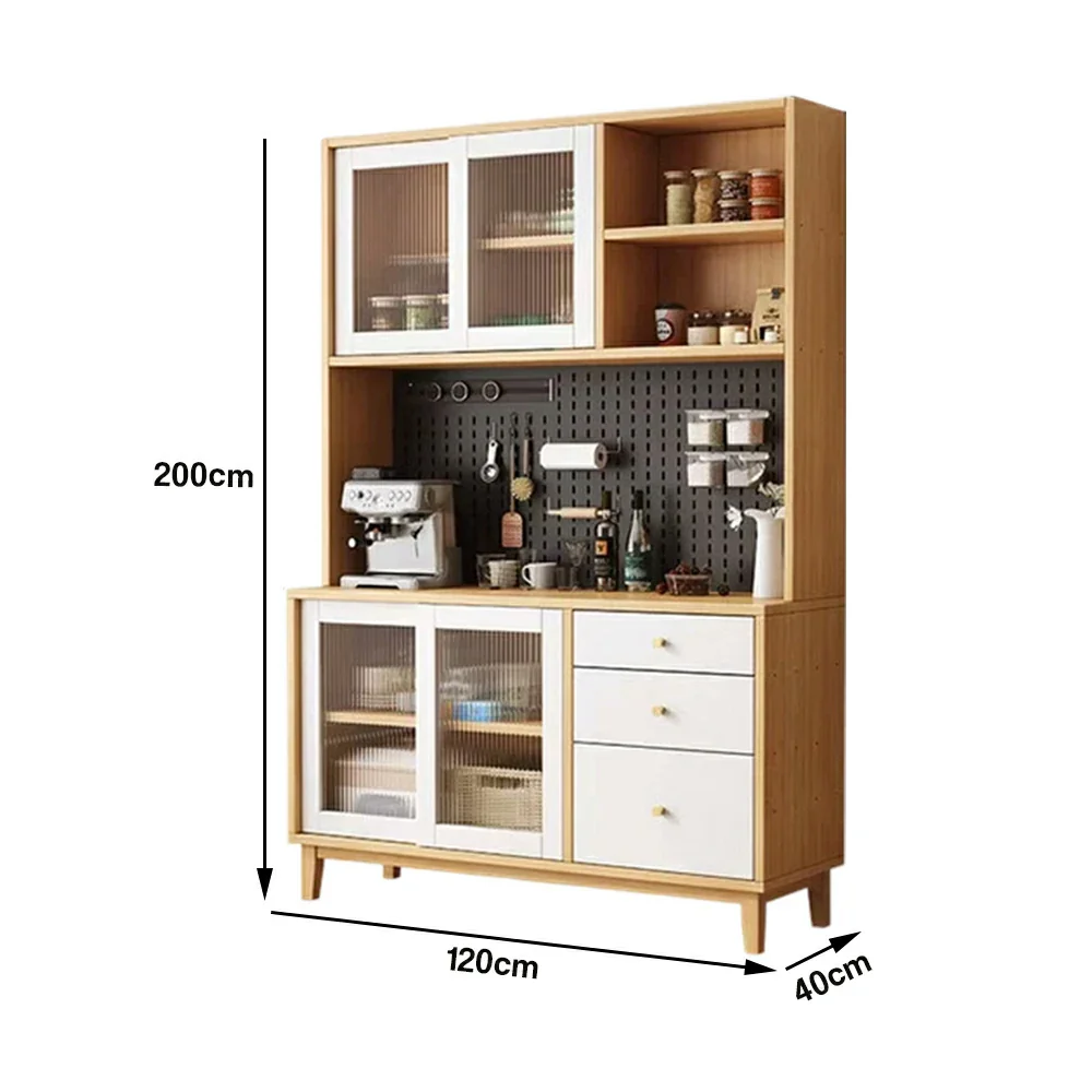 LUXORA 80/120/160cm Kitchen Hutch Cabinet - Tempered Glass Sliding Doors with Solid Pine Construction, Pegboard Storage & Modular Design - White - Image 10