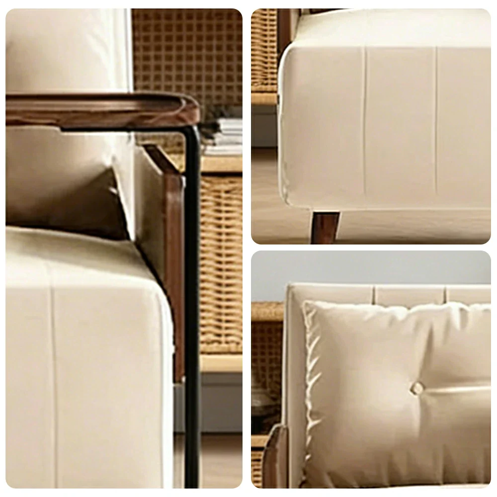 LUXORA Modern Cat-Scratch Fabric Armchair, Solid Walnut Wood Frame, Compact Single Sofa for Small Spaces - White - Image 3