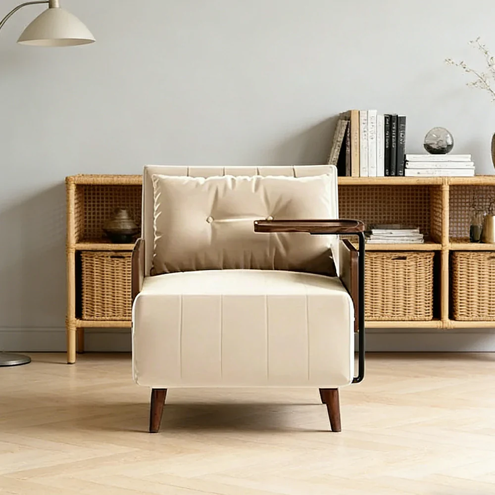 LUXORA Modern Cat-Scratch Fabric Armchair, Solid Walnut Wood Frame, Compact Single Sofa for Small Spaces - White - Image 4