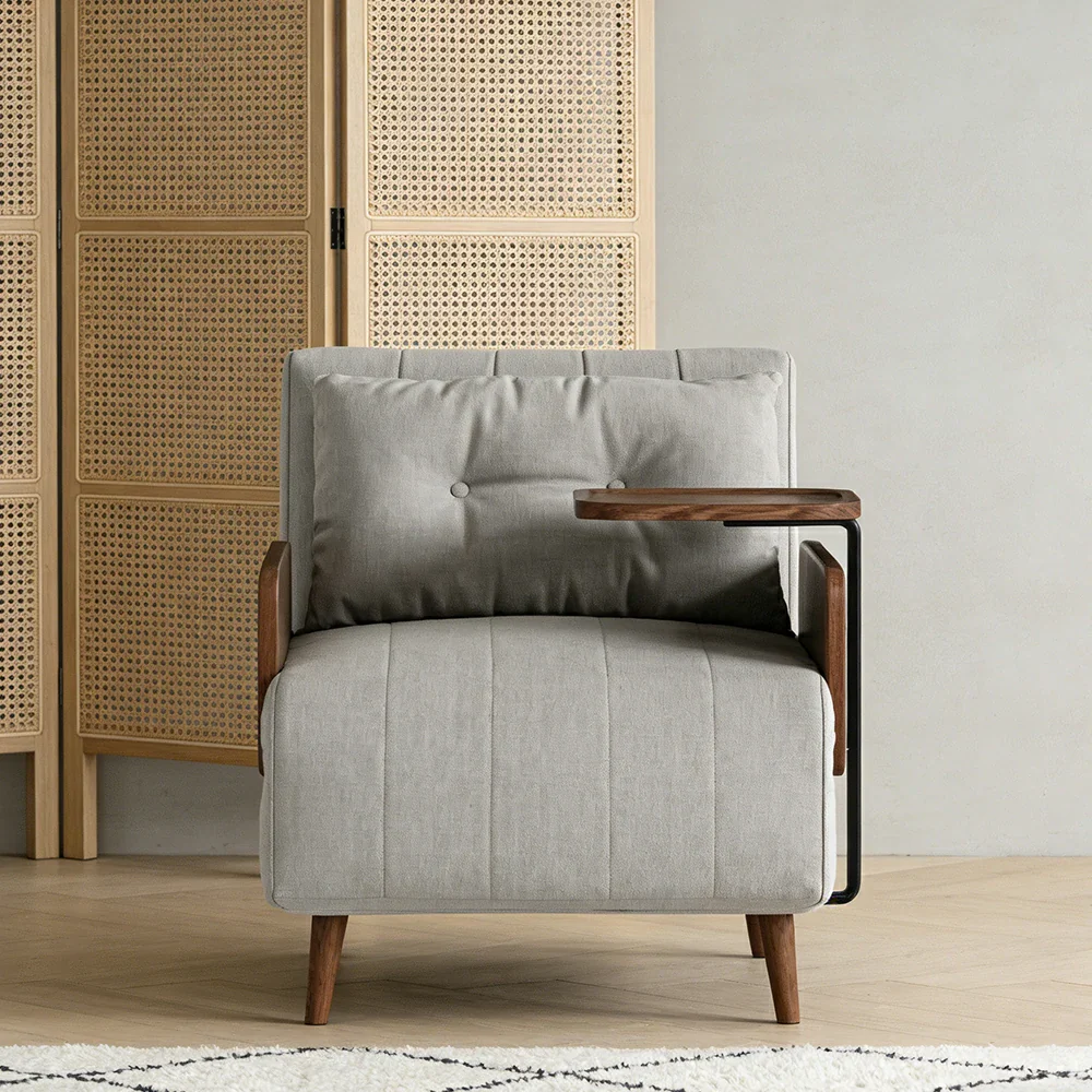 LUXORA Modern Cat-Scratch Fabric Armchair, Solid Walnut Wood Frame, Compact Single Sofa for Small Spaces - Grey - Image 4