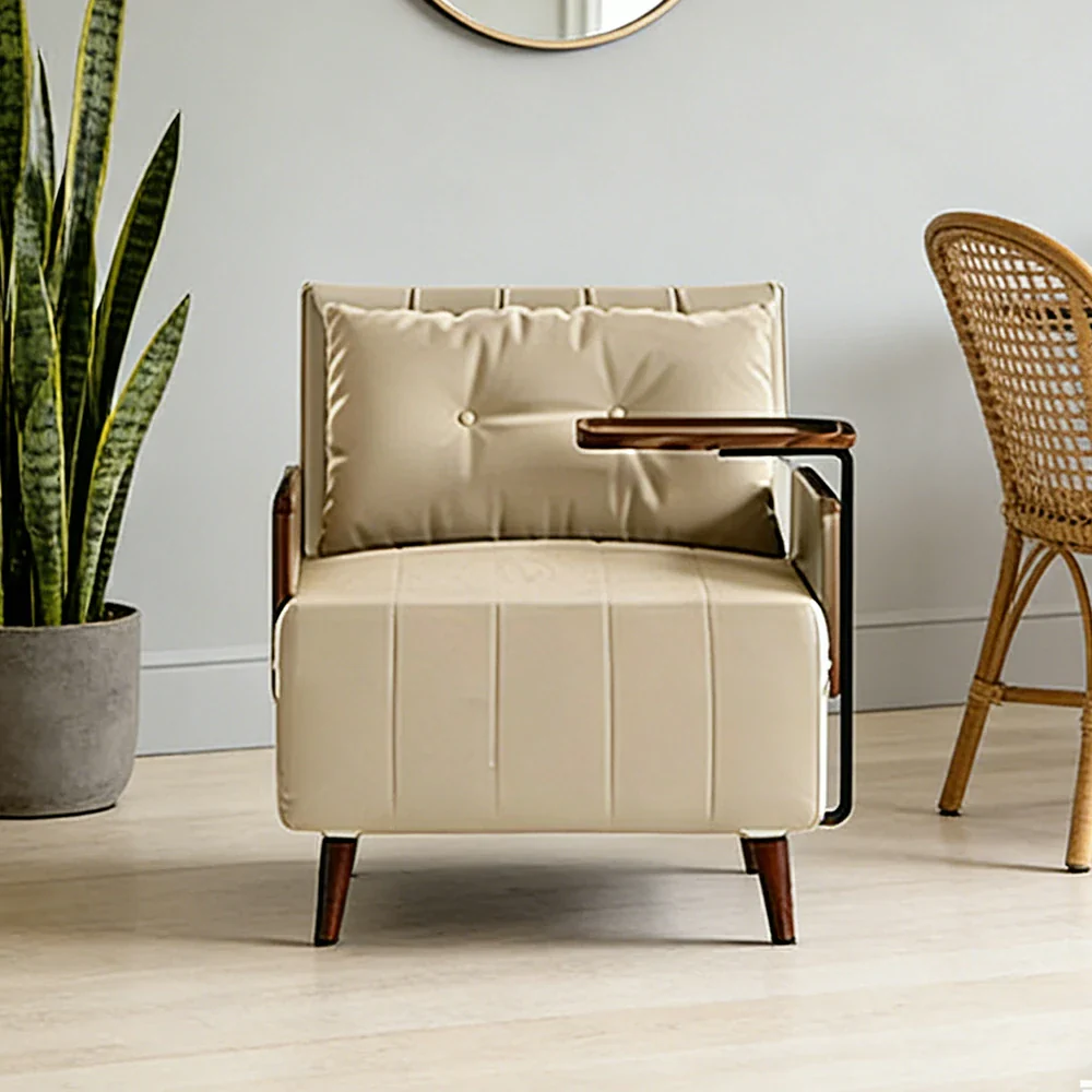 LUXORA Modern Cat-Scratch Fabric Armchair, Solid Walnut Wood Frame, Compact Single Sofa for Small Spaces - Khaki - Image 2