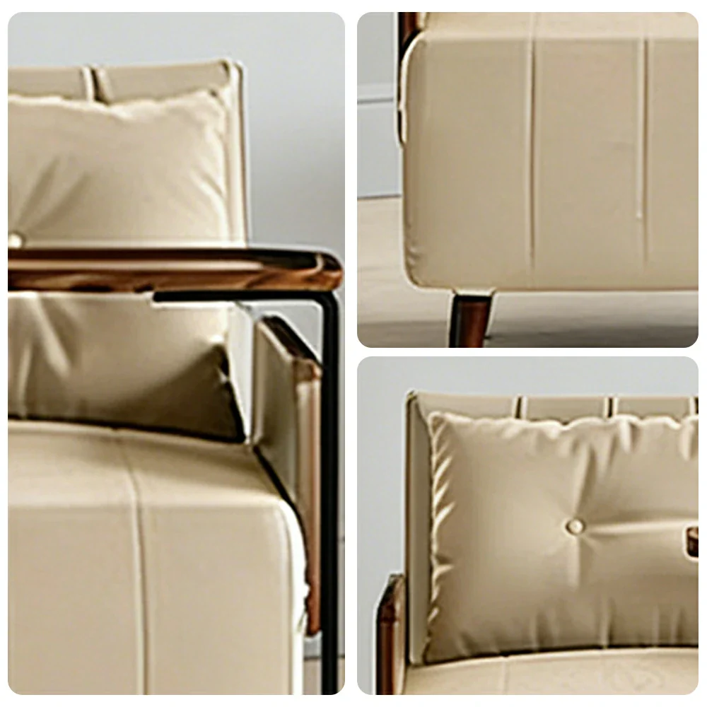 LUXORA Modern Cat-Scratch Fabric Armchair, Solid Walnut Wood Frame, Compact Single Sofa for Small Spaces - Khaki - Image 3