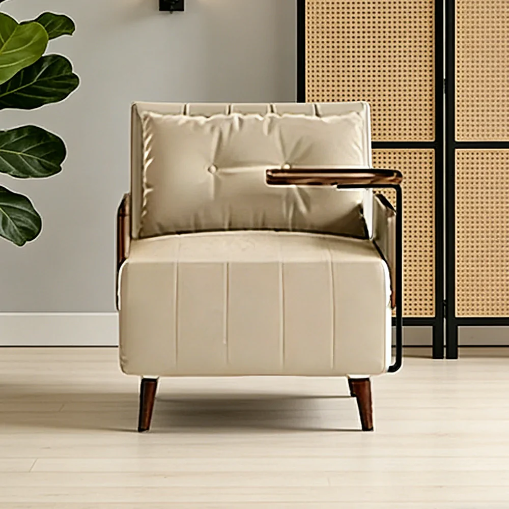 LUXORA Modern Cat-Scratch Fabric Armchair, Solid Walnut Wood Frame, Compact Single Sofa for Small Spaces - Khaki - Image 4