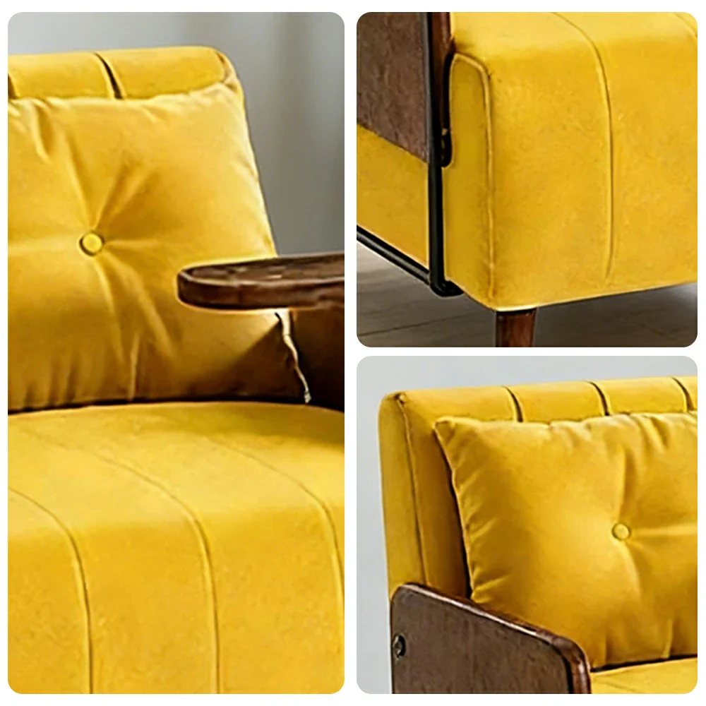 LUXORA Modern Cat-Scratch Fabric Armchair, Solid Walnut Wood Frame, Compact Single Sofa for Small Spaces - Yellow - Image 3